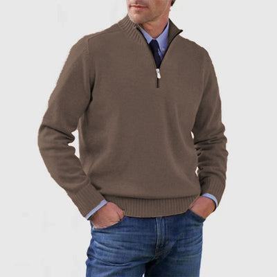 Men's Stand Collar Zipper Sweater Winter Fashion Solid Color Long Sleeve Knitted Top Clothing