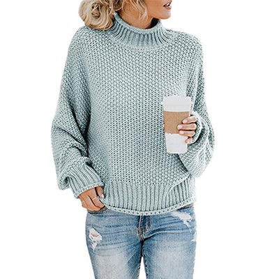 Solid Turtleneck Pullover Sweater Winter Fashion Casual Knitted Long-Sleeved Top Women's Clothing