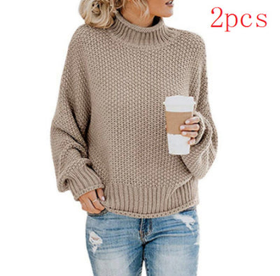 Solid Turtleneck Pullover Sweater Winter Fashion Casual Knitted Long-Sleeved Top Women's Clothing