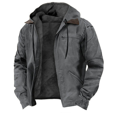 Winter Hooded Coat With Pockets Fashion Warm Fleece Zip-up Jacket Casual Outwear Men's Clothing