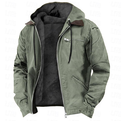 Winter Hooded Coat With Pockets Fashion Warm Fleece Zip-up Jacket Casual Outwear Men's Clothing