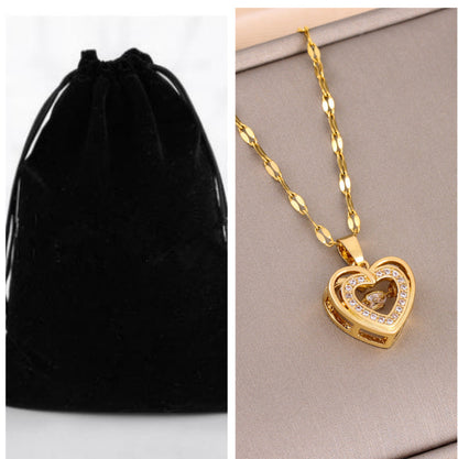 Double-layer Love Necklace With Rhinestones Titanium Steel Pendant Fashion Jewelry Woman Valentines Day Gift
